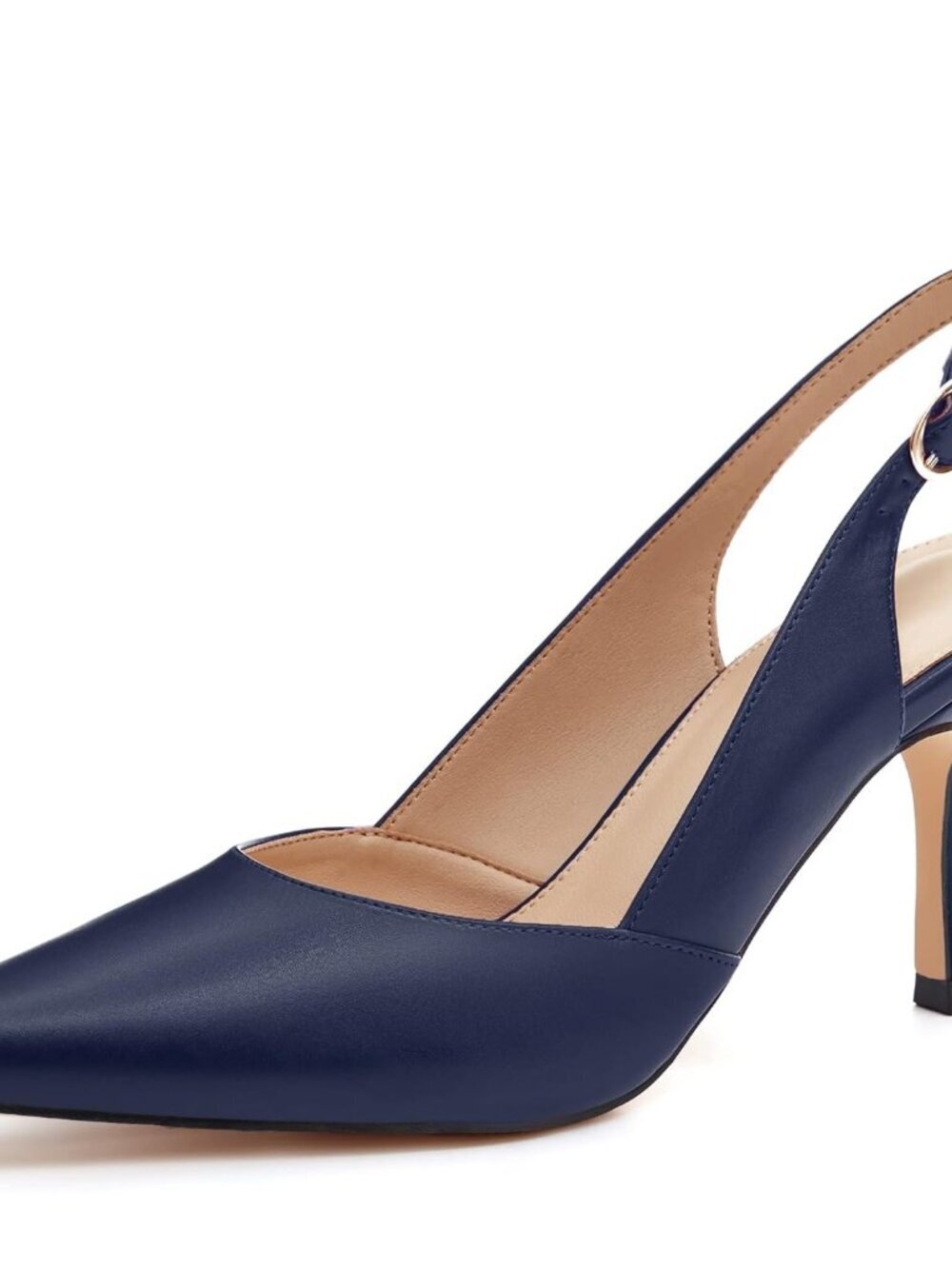 Women's Navy/Pu Slingback Kitten Heels Closed Pointed Toe Pumps Shoes